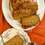 keto-friendly pumpkin streusel bread sliced and served