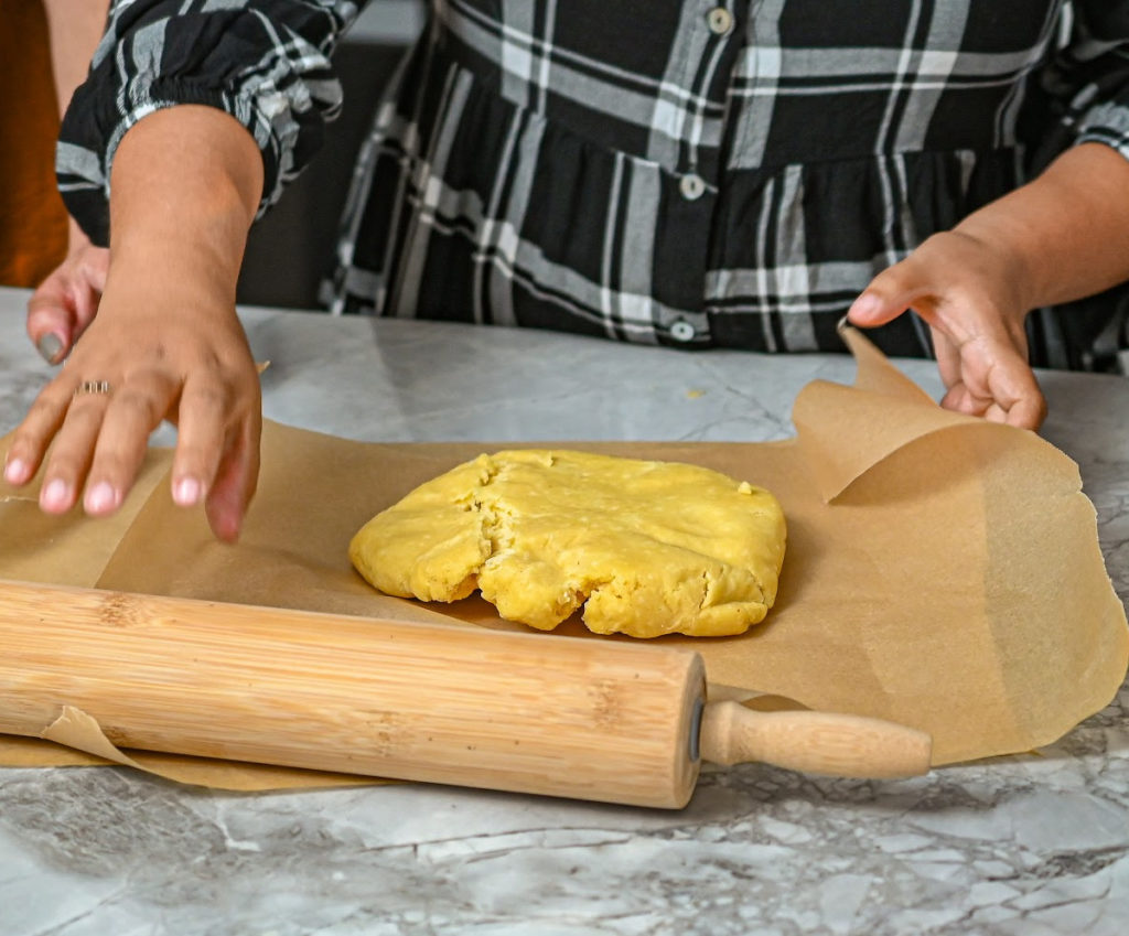 keto galette crust ready to be rolled