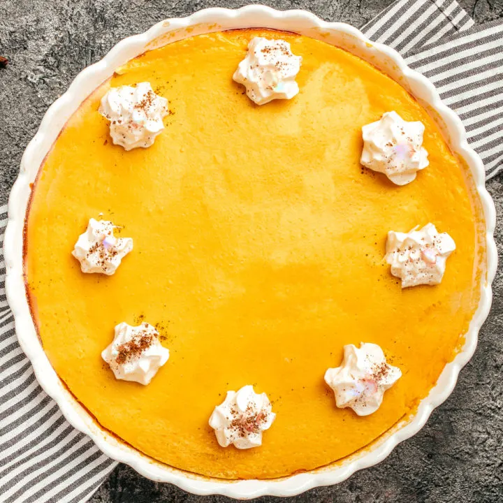 keto pumpkin cream pie recipe card image