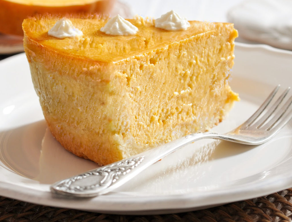 keto pumpkin cream pie served in a white plate served