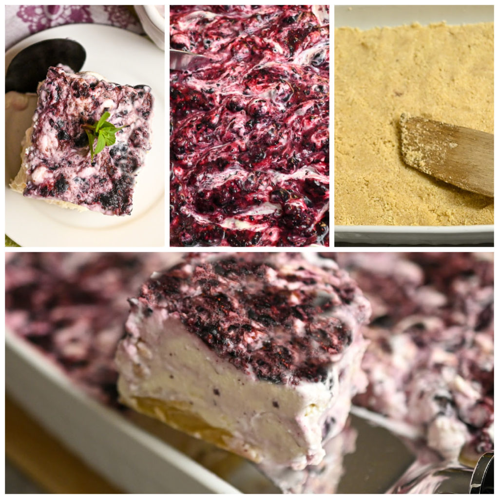 process pictures for a keto frozen no-bake blackberry cheesecake