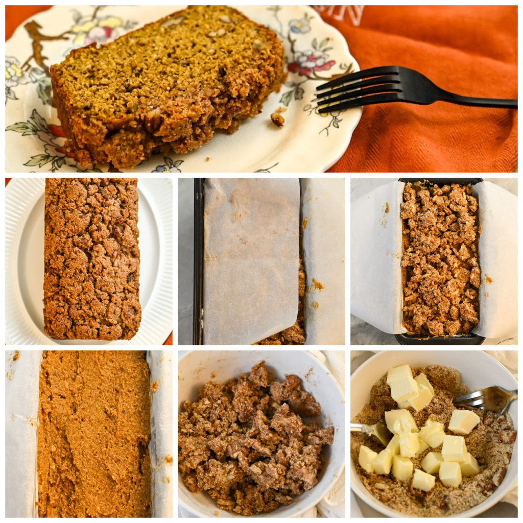 process pictures for a keto pumpkin streusel bread