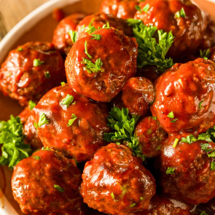 keto BBQ meatballs recipe card image