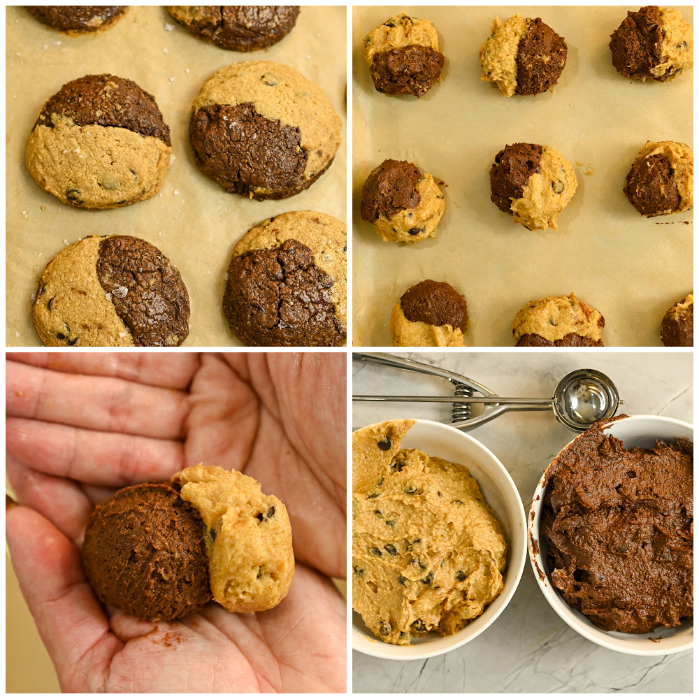 keto chocolate peanut butter swirl cookies process pictures
