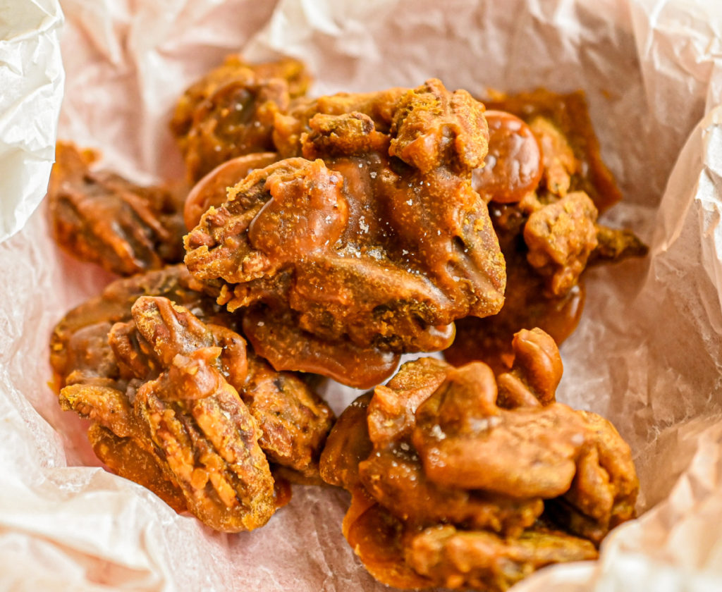 keto pralines in white parchment paper