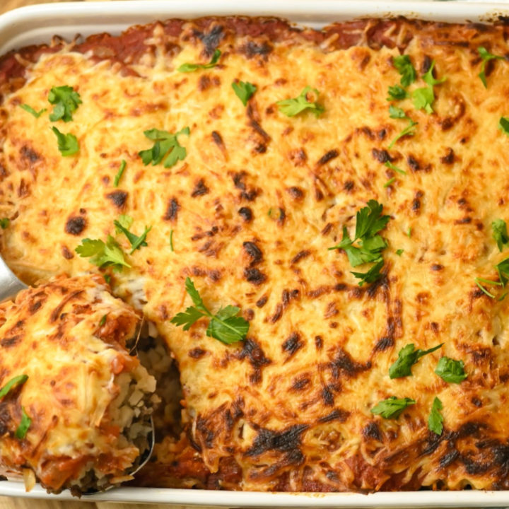 keto hamburger casserole in a baking dish