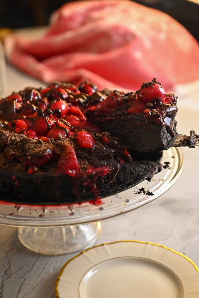 Low-Carb Black Forest Cheesecake Being Served