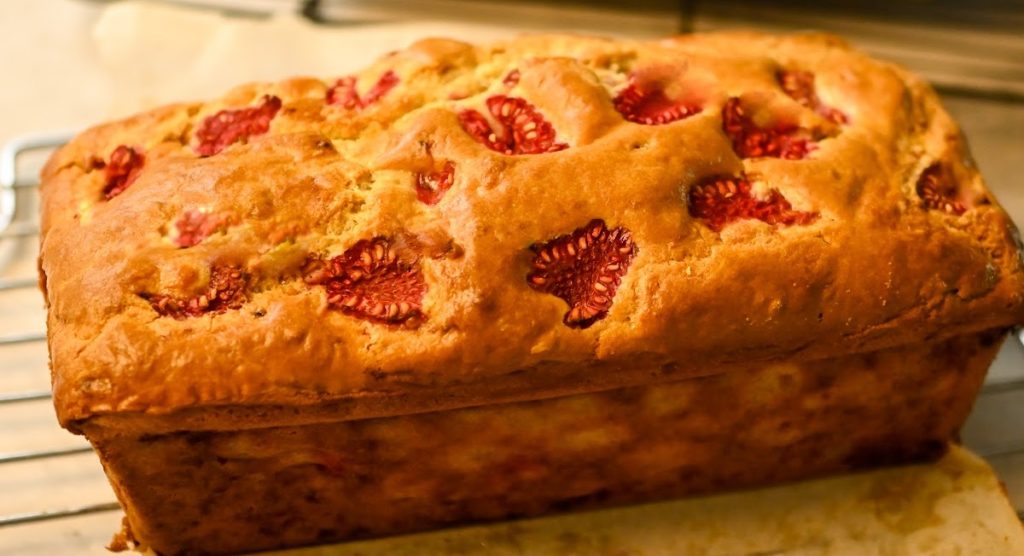 keto strawberry bread cooling on a baking rack
