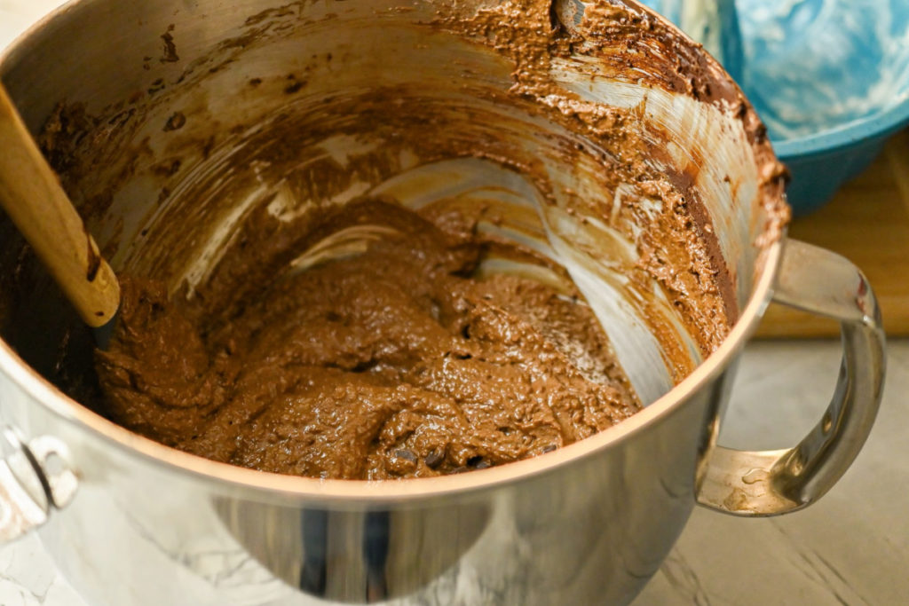 keto spice cake batter in a mixing bowl