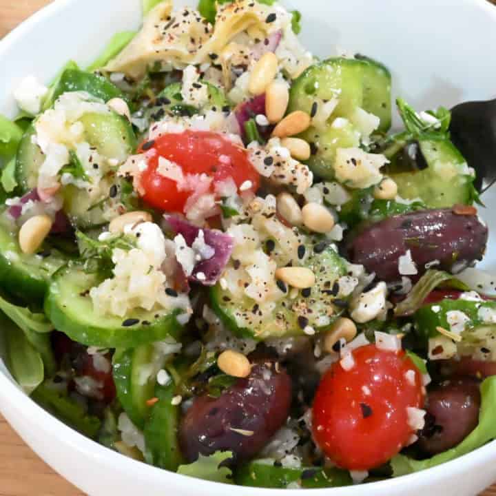 Mediterranean Cauliflower Couscous Salad (Keto)
