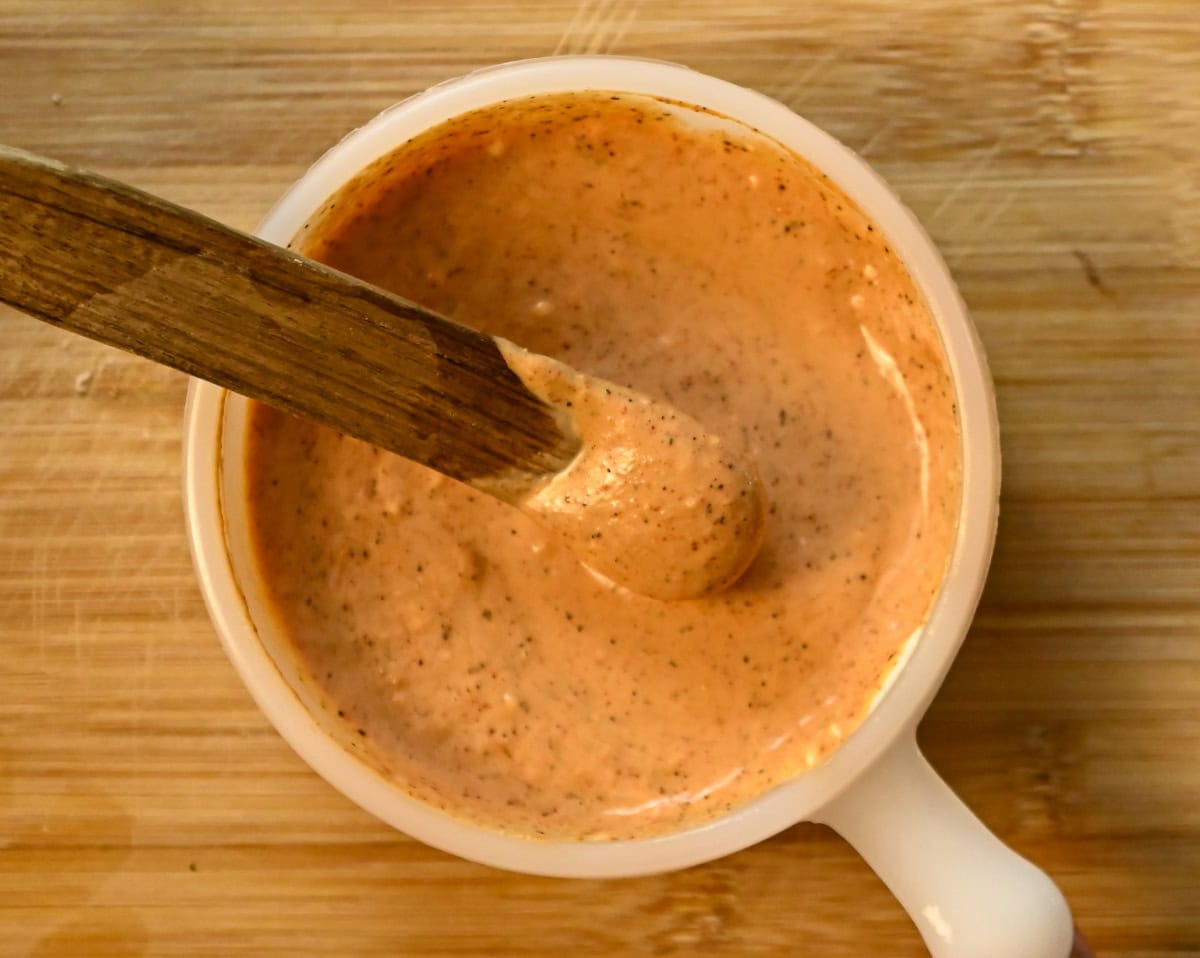 Homemade chipotle sauce for keto pork burgers