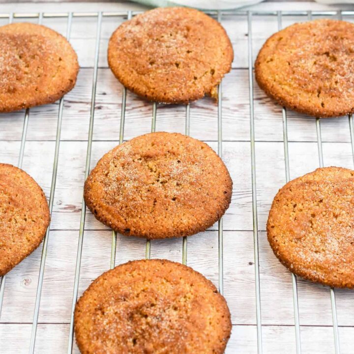 keto gingerdoodle cookies on a baking rack cooling
