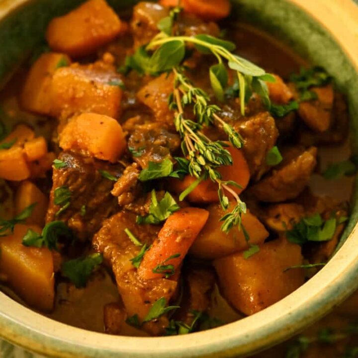 Keto Hungarian Stew Served In an Earthenware