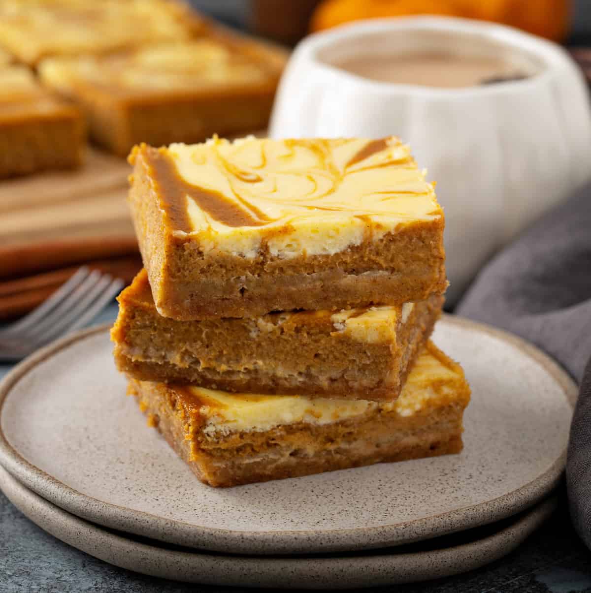 Keto Pumpkin Cheesecake Bars Stacked