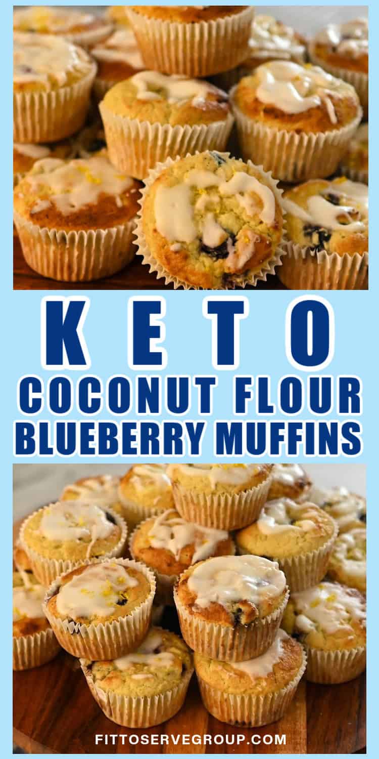 Low-Carb Coconut Flour Blueberry Muffins with lemon glaze