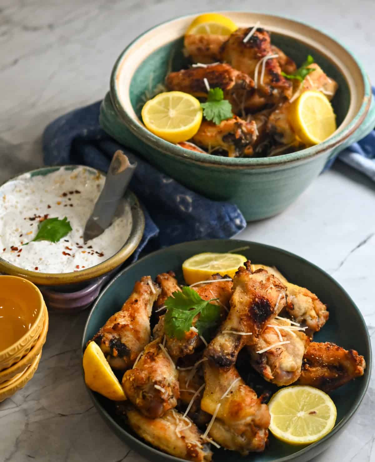keto baked lemon pepper chicken wings served with lemon dill ranch