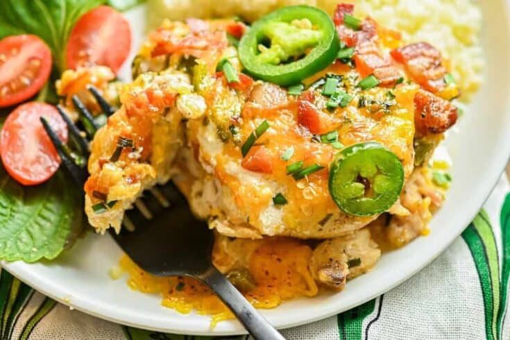 keto jalapeño popper chicken served on a white plate