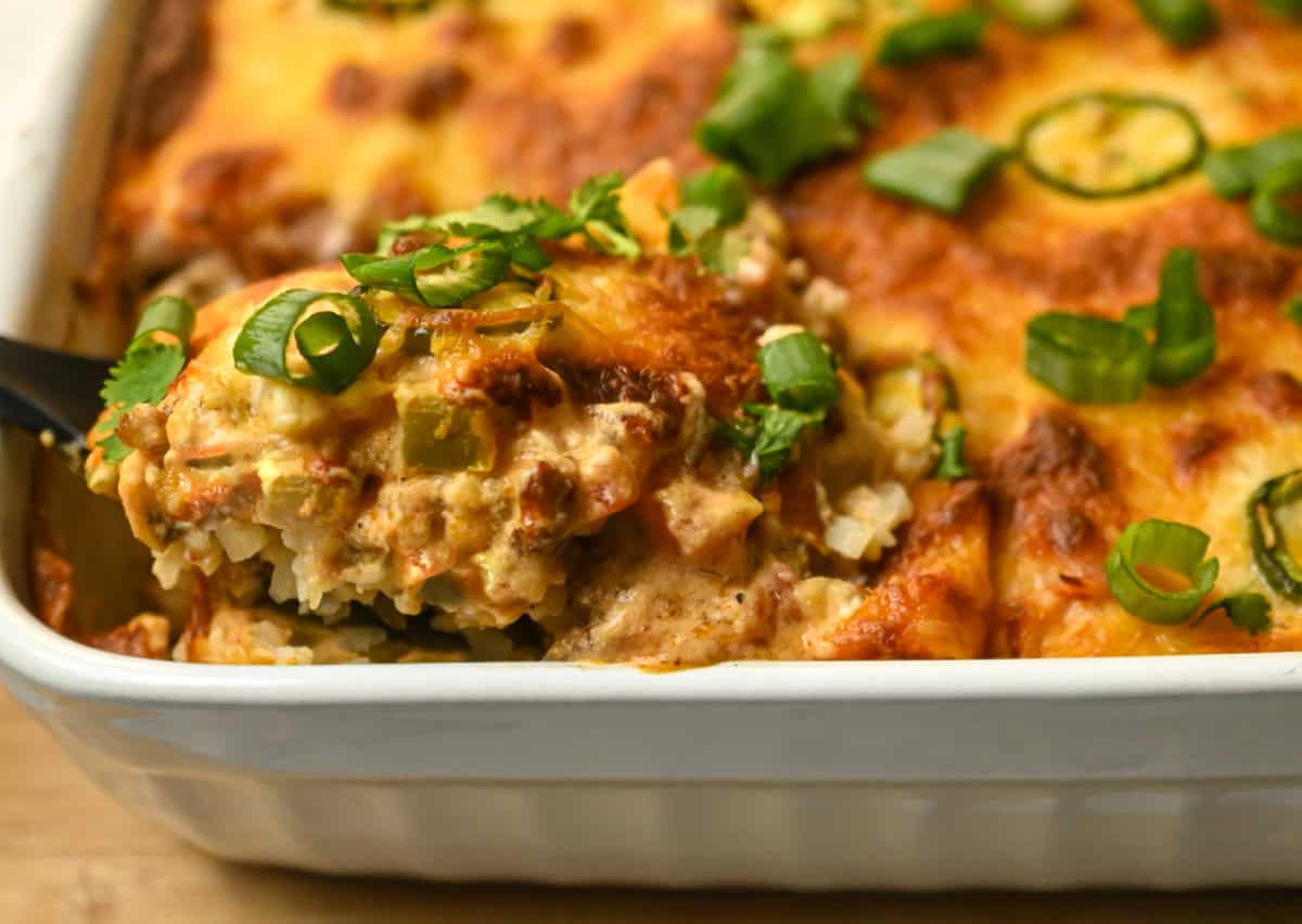 Keto Chicken Enchilada Cauliflower Rice Casserole