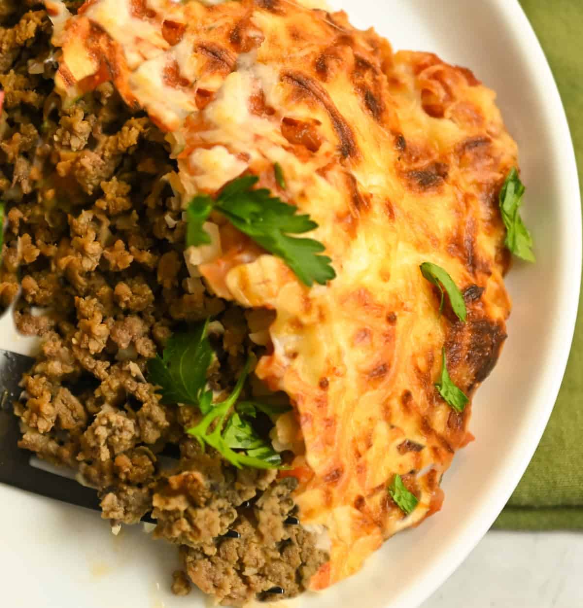 Serving of Carnivore Cheeseburger Casserole